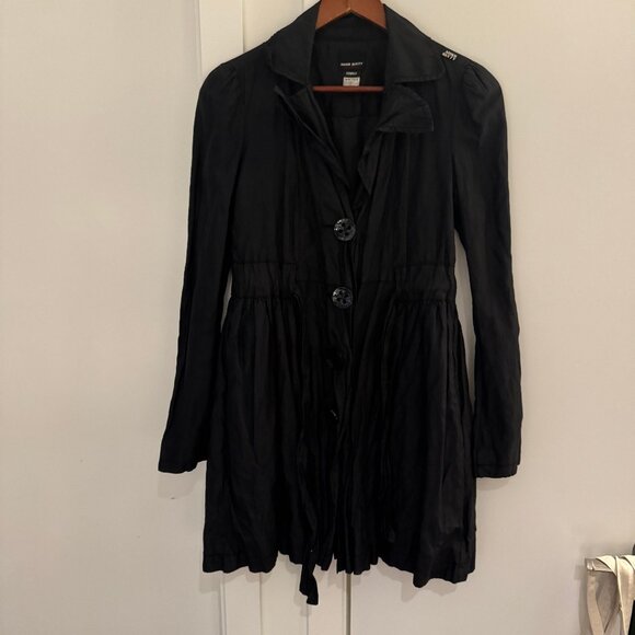 VINTAGE Y2K MISS SIXTY SHIMMER BLACK WRINKLED TRENCH COAT SIZE XS - Picture 1 of 13
